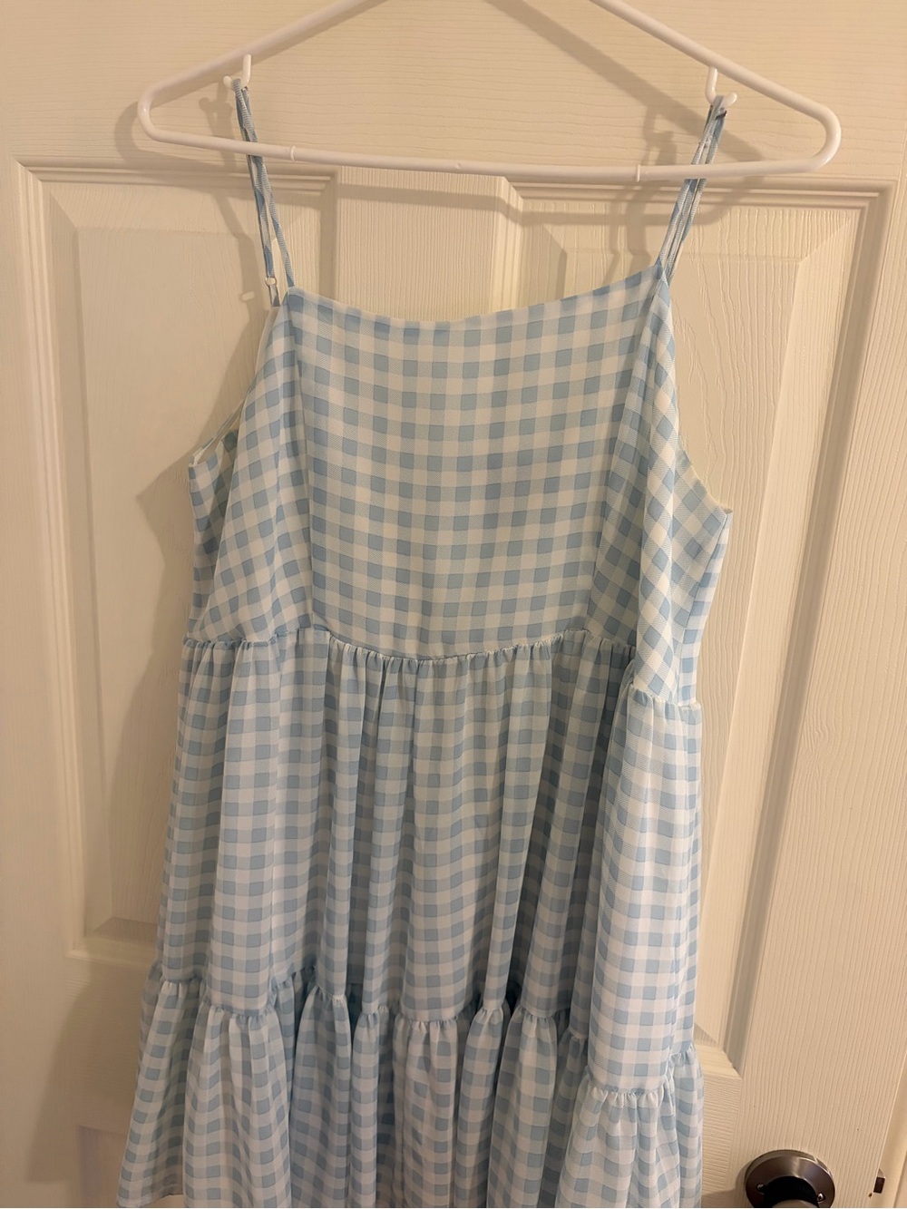 Blue Gingham Dolly Style Spaghetti Strap Dress